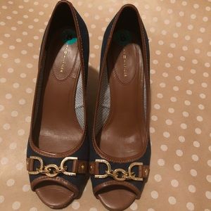 Tommy Hilfiger Navy cork wedges with gold hardware